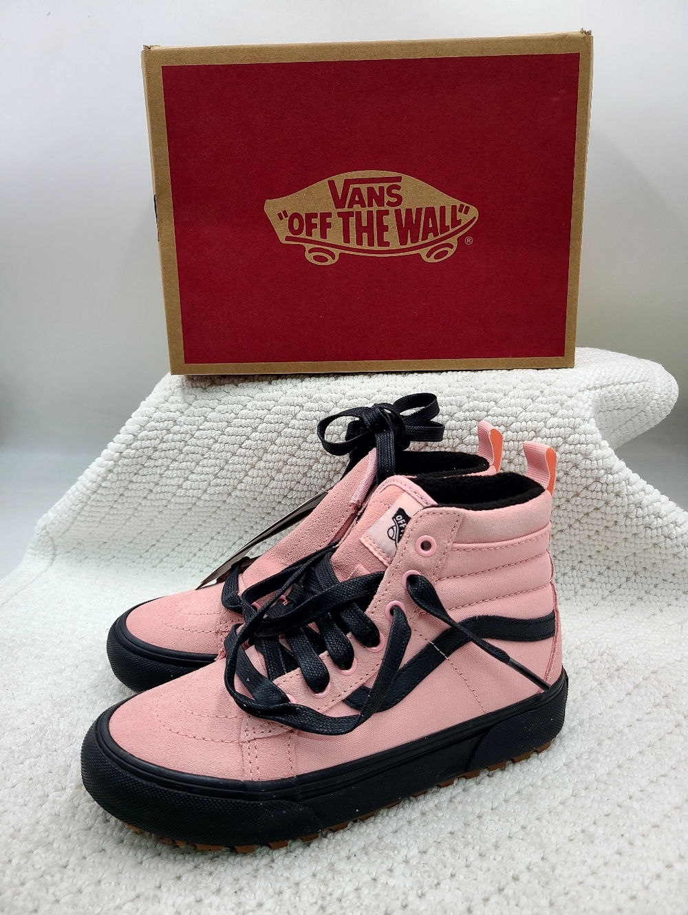 Vans Pink and Black High-Top Kids Sneakers
